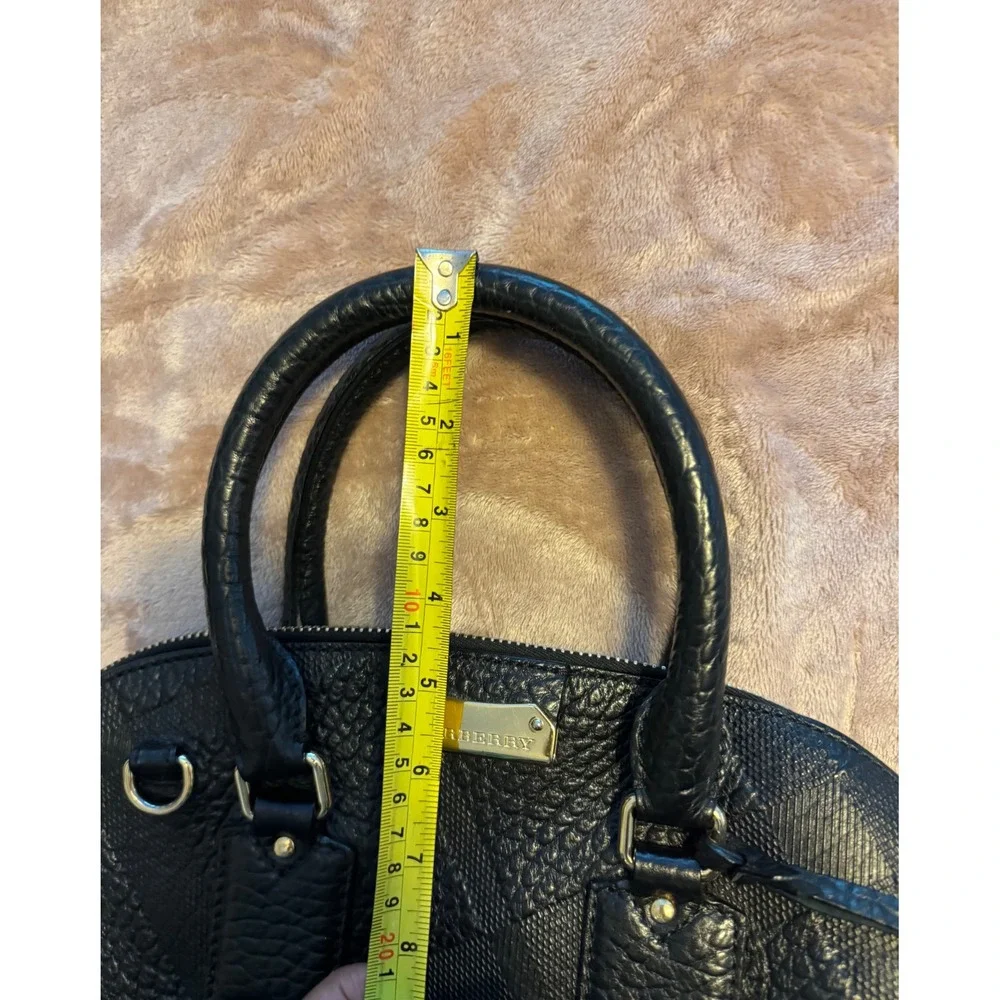Elegant Burberry Black Embossed Check Grain Leather Satchel Crossbody Bag